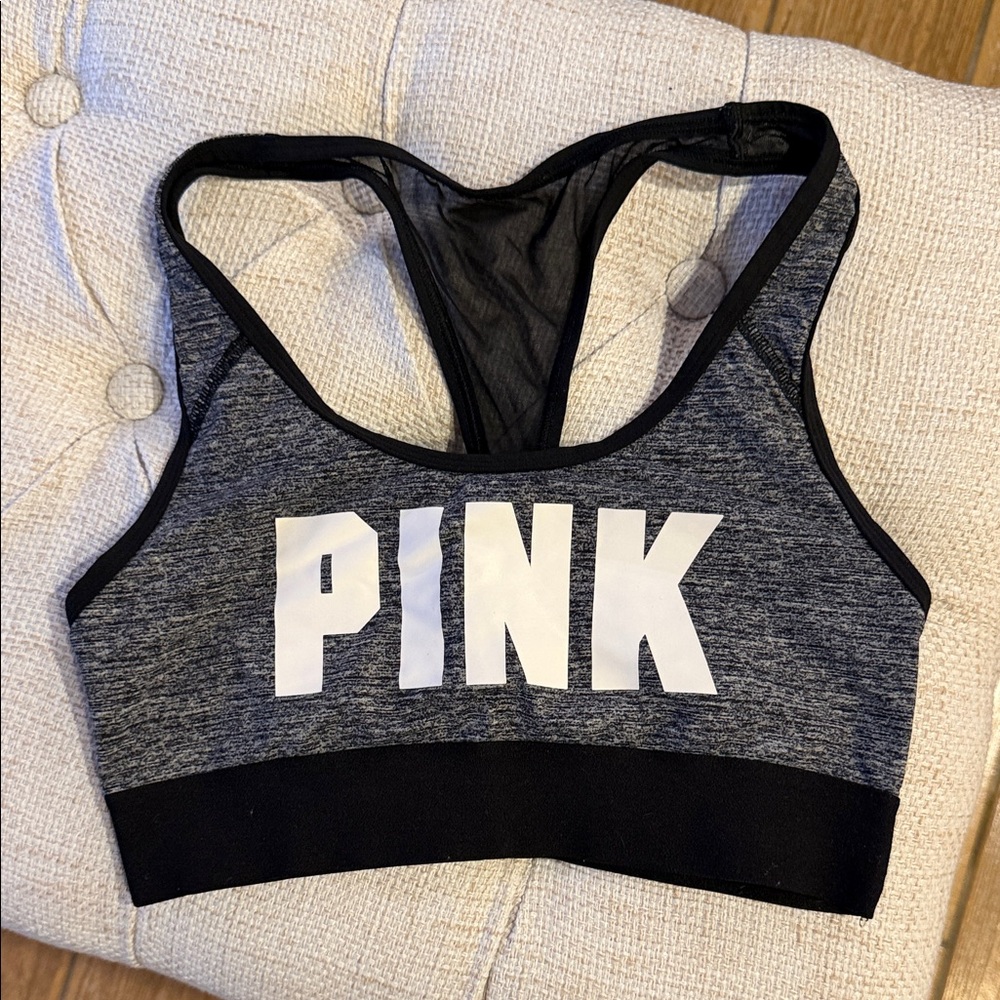 PINK Victoria's Secret Charcoal and Black Racerback Sports Bra Small